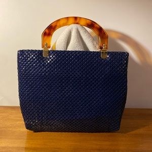 Cobalt Blue Vintage Chainmail Mess Purse with Brown Acrylic Handle